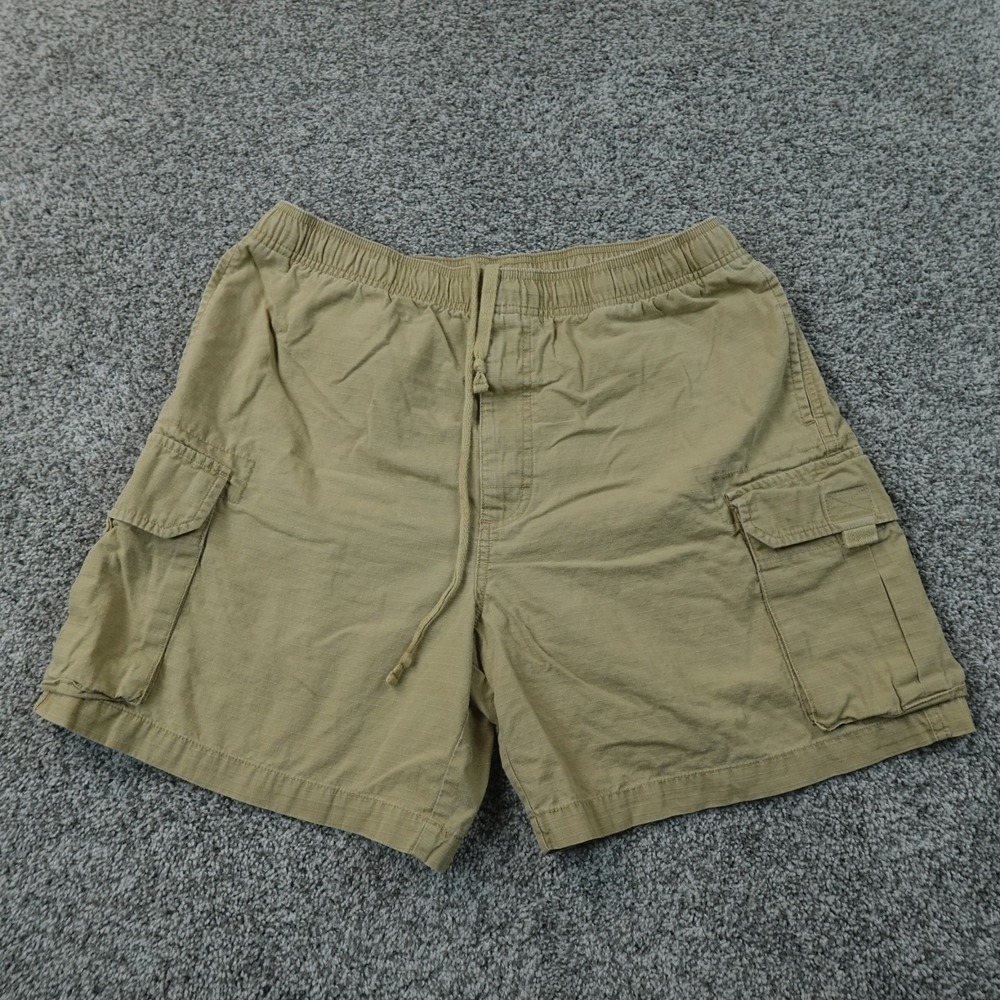 VTG LL Bean Shorts Mens M Brown Tan Beige Cargo Elastic Waist Drawstring Ripstop